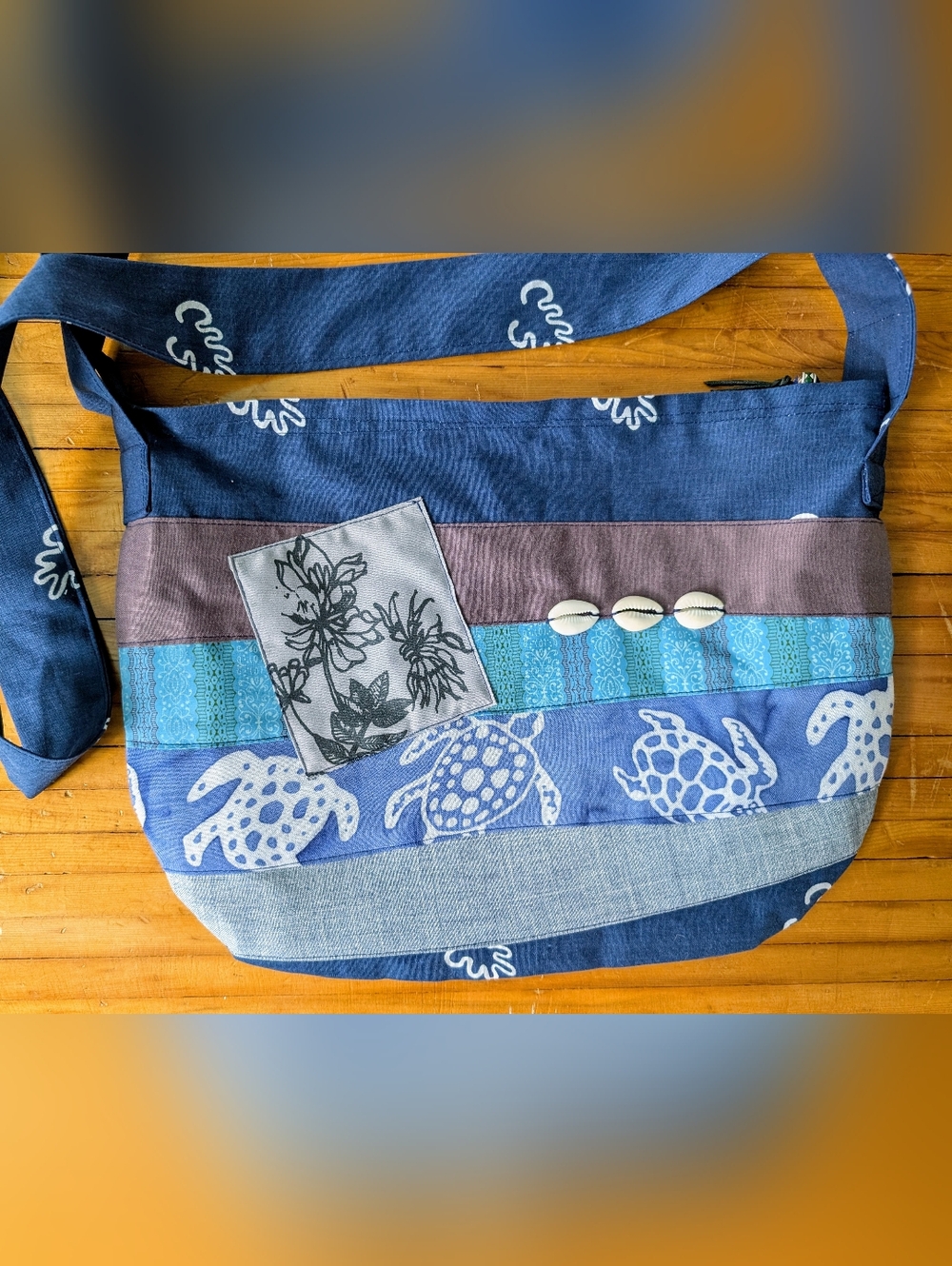 Handcrafted Patchwork Crossbody Bag in Blue